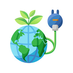 Earth with Plug - Green Power Icon
