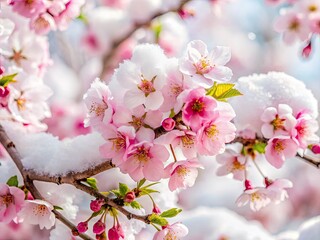 Obraz premium Snow Blossoms: Delicate Spring Flowers Emerging Through Winter's Embrace