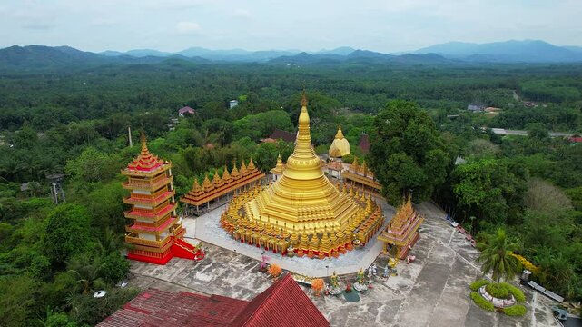View of Suwannakhiri Temple (PakJan Temple)  Shwedagon Replica Burmese art in Ranong Province, Thailand