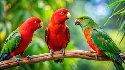 Majestic King Parrots & Green Parrot: Candid Bird Photography - Vibrant Feathers, Tropical Birds