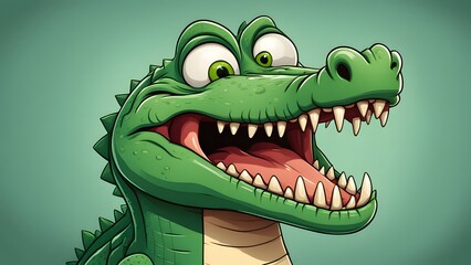 Obraz premium A cartoon crocodile with a big mouth and big green eyes