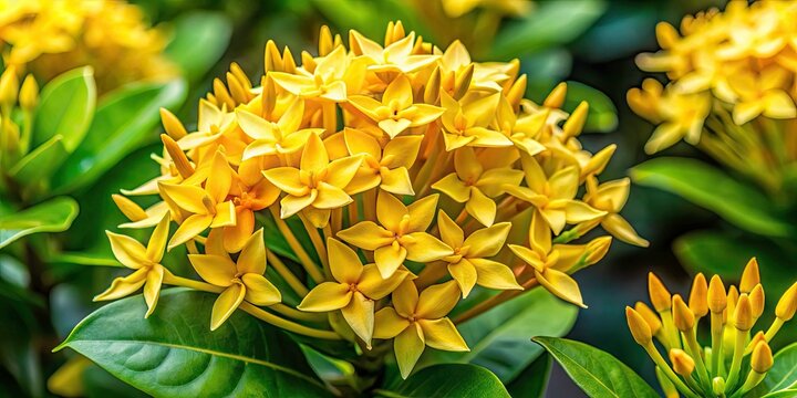 Stunning Yellow Ixora Flower Clusters: Close-up Product Photography of Vibrant Tropical Blooms