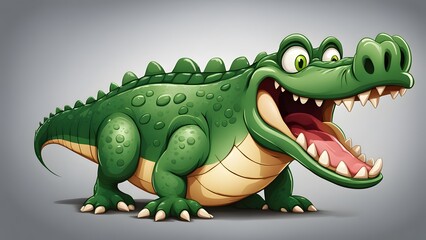 Fototapeta premium A cartoon crocodile with a big mouth and big green eyes