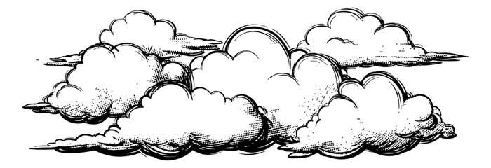 Hand Drawn Clouds Illustration in Detailed Black and White Engrave Style