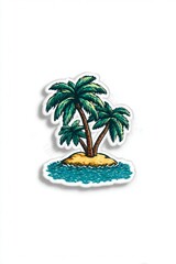 Obraz premium Tropical Island Palm Trees Sticker Illustration