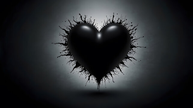 Dark Ink Heart Explosion &ndash; Symbol of Emotional Turmoil, Mystery, and Artistic Expression in Black