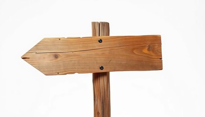 Naklejka premium Rustic wooden arrow signpost, weathered, isolated on white background , guide, aged