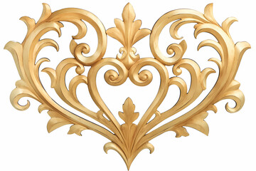 Ornate golden heart-shaped wall decor.  Intricate carvings and a luxurious gold finish.