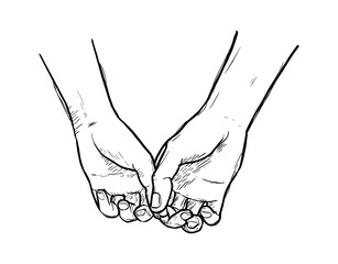 Close-up Line Art of Two People Holding Hands, Symbolizing Love, Support, and Connection