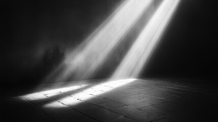 Dramatic Black And White Spotlight Beams On Dark Textured Ground