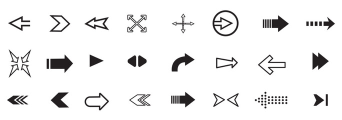 Arrows big black set icons. Arrow icon. Arrow vector collection. Arrow. Cursor. Modern simple arrows. Vector illustration. Variety arrow vector collections.