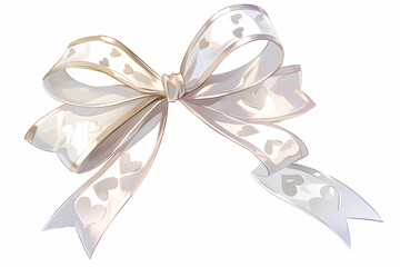 Naklejka premium Elegant cream-colored ribbon bow with subtle heart patterns. Perfect for adding a touch of romance to your designs.
