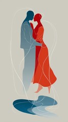 Fototapeta premium Abstract Couple Dancing Romance Illustration