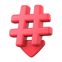 Obraz premium 3D Render of a Hashtag Symbol with a Down Arrow Social Media Icon Design