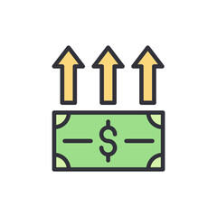 Financial Growth Depicted With Arrows Ascending Above A Dollar Bill