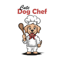 cartoon chef dog character wearing chef hat and clothes ,isolated on white background