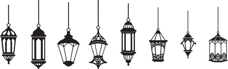  Lantern Set for Artistic Use. Ornamental Lantern Silhouettes for Festive Decor.