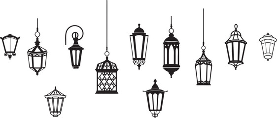  Lantern Set for Artistic Use. Ornamental Lantern Silhouettes for Festive Decor.