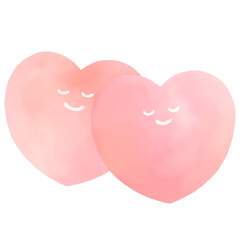 水彩で描いたにっこり笑う寄り添うハート