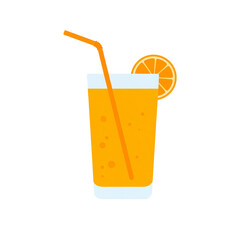 Refreshing Orange Juice Drink in Glass with Straw and Orange Slice