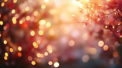 Obraz premium Warm Glowing Lights Bokeh Background Red Orange Yellow Festive Holiday Winter Celebration