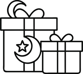 Eid gift box line art vector set with decorative ribbons and festive packaging elements