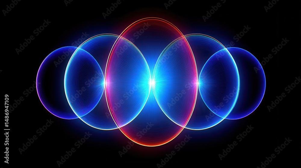 Poster abstract design of intersecting luminous circles.