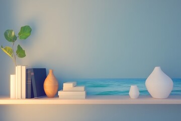 Minimalist Elegant Home Office Backdrop With Decorative Books And Vases, Inspiring Serenity In Modern Virtual Meetings