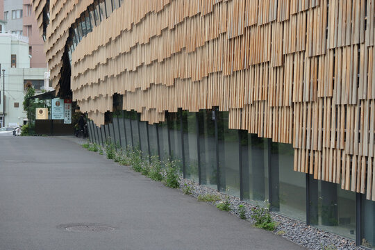 TOKYO, JAPAN - May 16, 2025: Detail of the Daiwa Ubiquitous Computing Research Building at the University of Tokyo. It was designed by Kengo Kuma. 