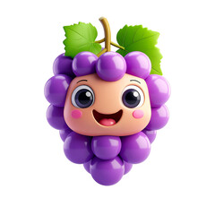 Happy Cartoon Grape Fruit Character Illustration 3D Render