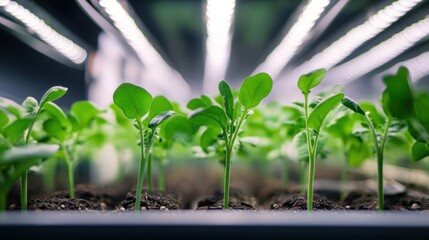 Indoor Gardening: Young Seedlings Thriving Under Artificial Light