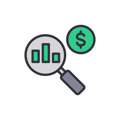 Financial Analysis And Data Visualization With Magnifying Glass Icon