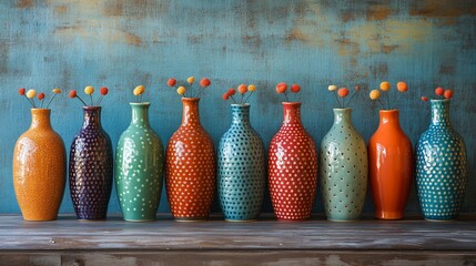 Vibrant Dotted Vases with Autumnal Blooms