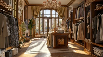 Luxurious Walk-in Closet Design with Sunlight Streaming In