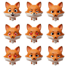 Animated fox character expressions collection of cute cartoon fox faces in different emotions graphic design elements