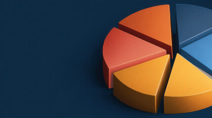 Digital Pie Chart Overlay on Dark Blue Backdrop with Modern Design Elements for Business Presentations and Reports