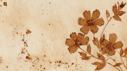 Faded Ink Background with Dried Flower Design and Textured Appearance for Artistic and Vintage Projects