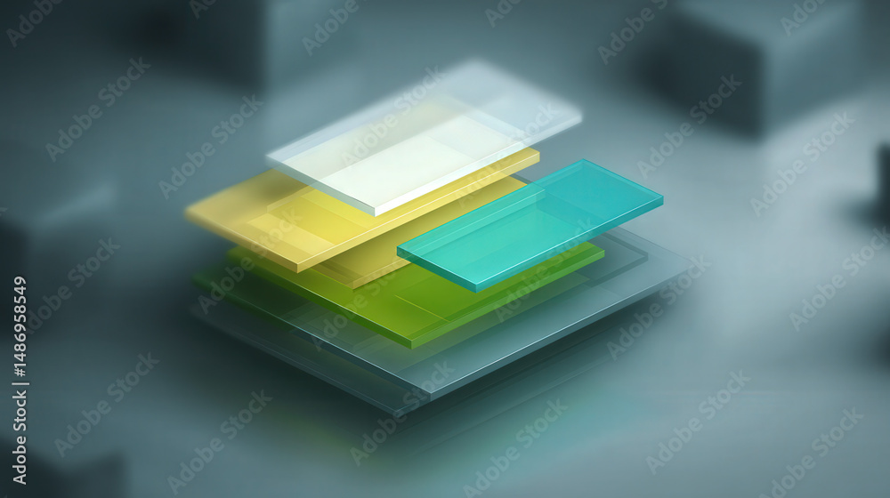 Poster abstract floating layered interface elements design for user interface mockup with blur effect