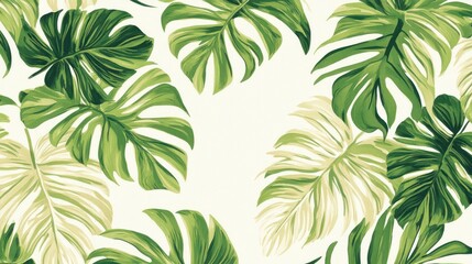Tropical Monstera Leaves Pattern on White Background