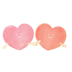 画用紙に水彩で描いた手を繋ぐハート