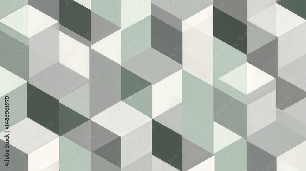 Poster soft grey isometric hexagon pattern featuring repeating design in subtle tones for modern aesthetic 