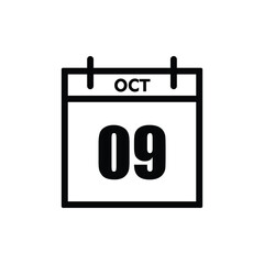 calender icon, 09 october icon with white background