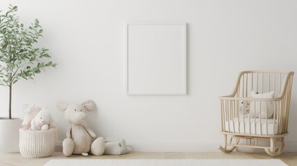 Empty Frame Nursery Room with Wooden Crib