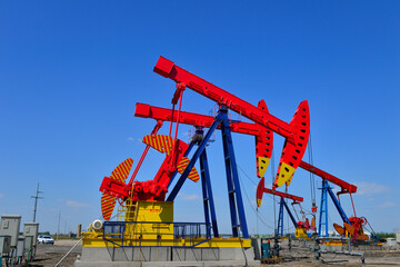 Oil pump working in the outdoor scene