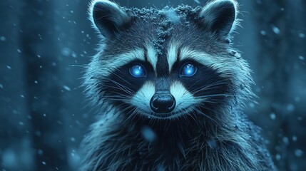Naklejka premium Raccoon portrait in blue tones