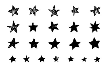 手書き風の星のイラストセット(モノクロ)