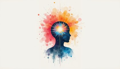 Radiant illumination, woman with light emanating from her head, symbolizing inner peace and wisdom