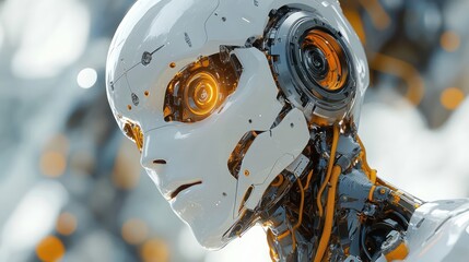 Fototapeta premium Robot head closeup futuristic ai technology