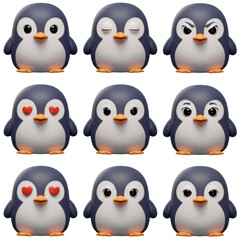Obraz premium Collection of cartoon penguin illustrations with various facial expressions