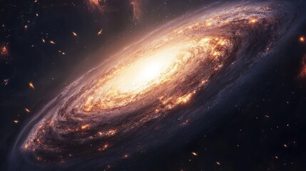 Celestial spiral galaxy with brilliant light core and swirling nebulae